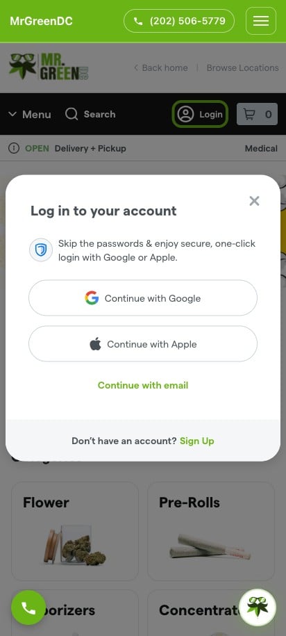 Log in to your account screen with Google, Apple and email sign-in options